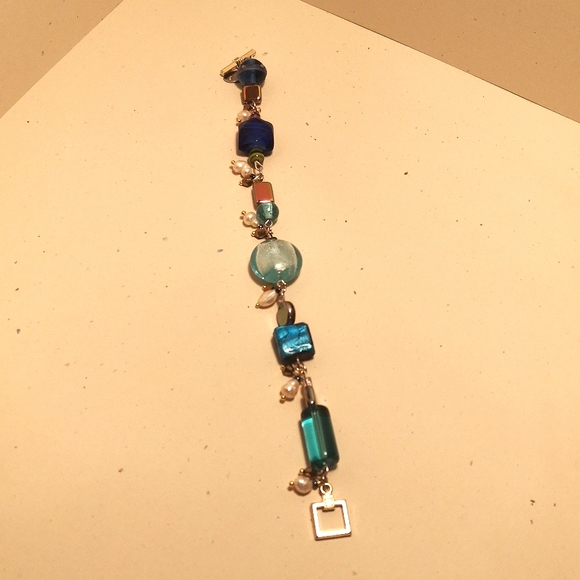 Handmade Lampwork glass bead and pearl bracelet - Picture 2 of 6